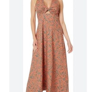 Madewell Coral Floral Maxi Dress Twist Front Back Zipper Sleeveless Cotton